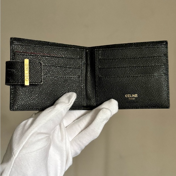 Celine Black Bifold With Gold Clasp Red Interior Wallet - Picture 4 of 11